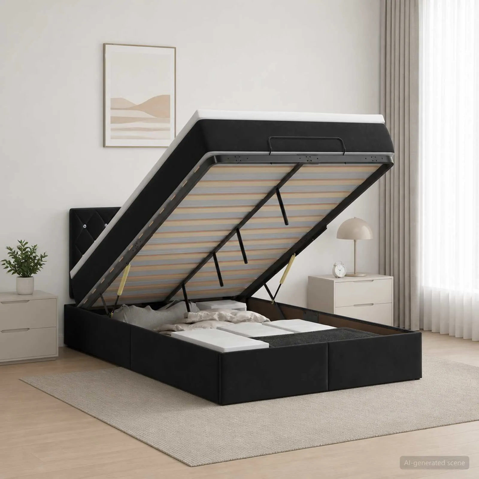 Ottoman Bett mit Matratze 203 x 120 x 88 cm Schwarz