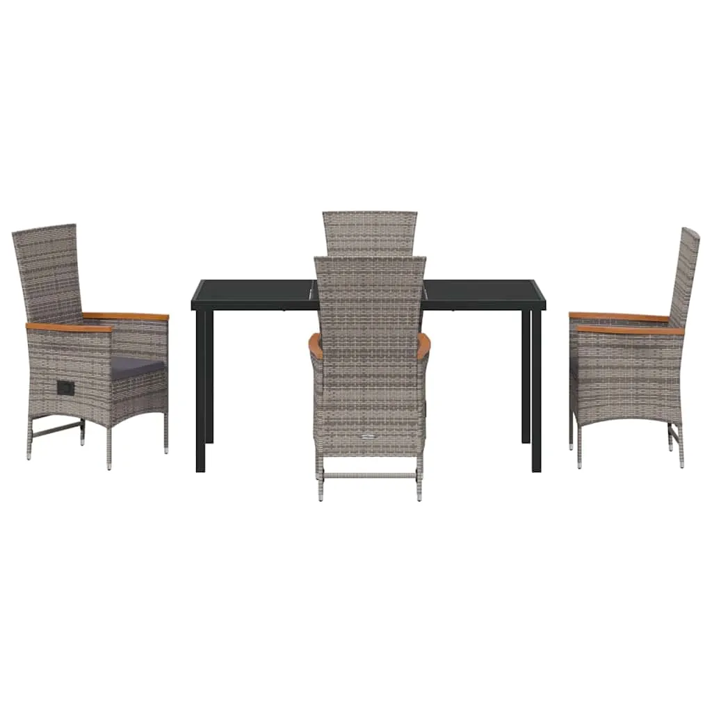 Garten-Dinette-Set 4 Sitzplätze Grau mit Echtholz Armlehnen und Pulverbeschichtung