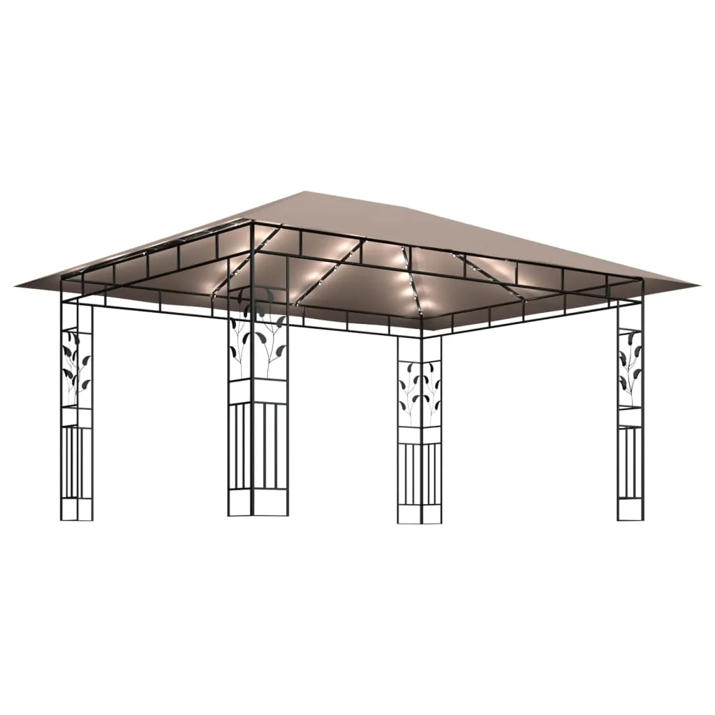 Pavillon 4x3x2,73 m Taupe mit Stahlrahmen und Solar-Lichterkette
