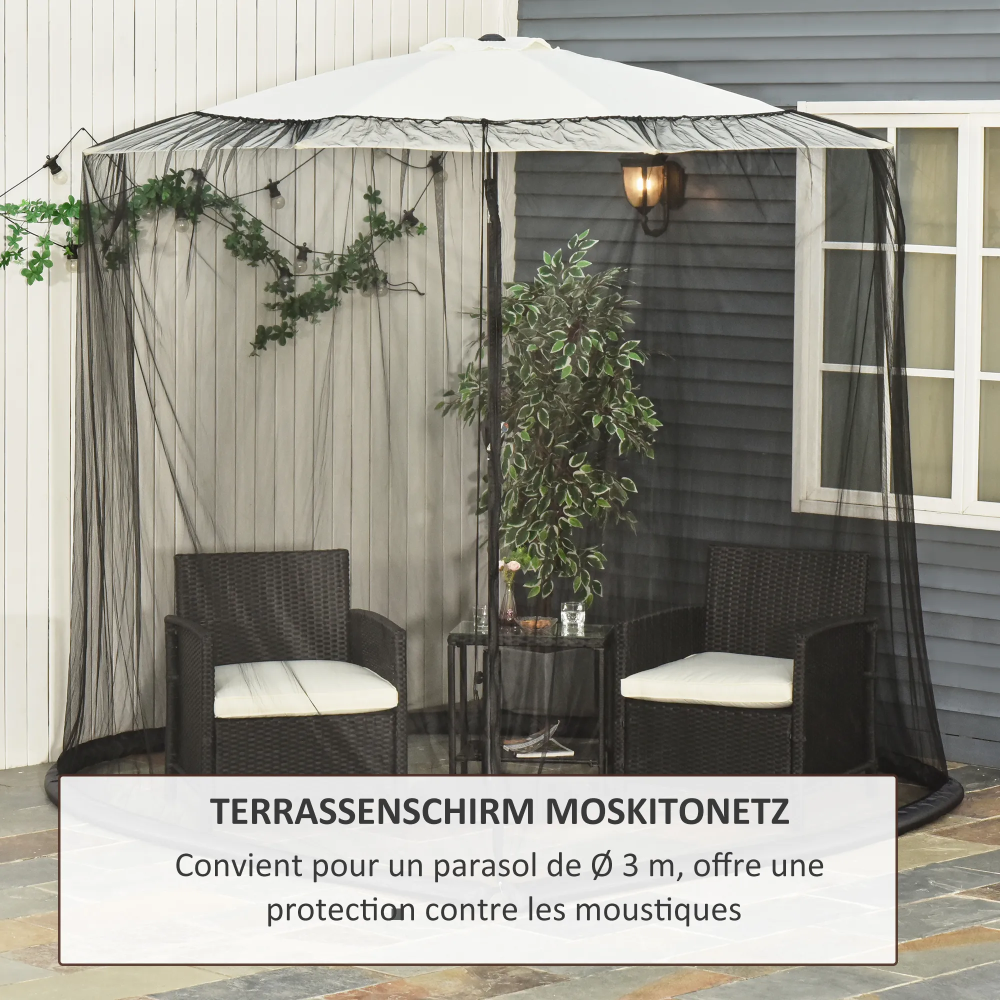 Moskitonetz für Sonnenschirme Ø300 cm Schwarz