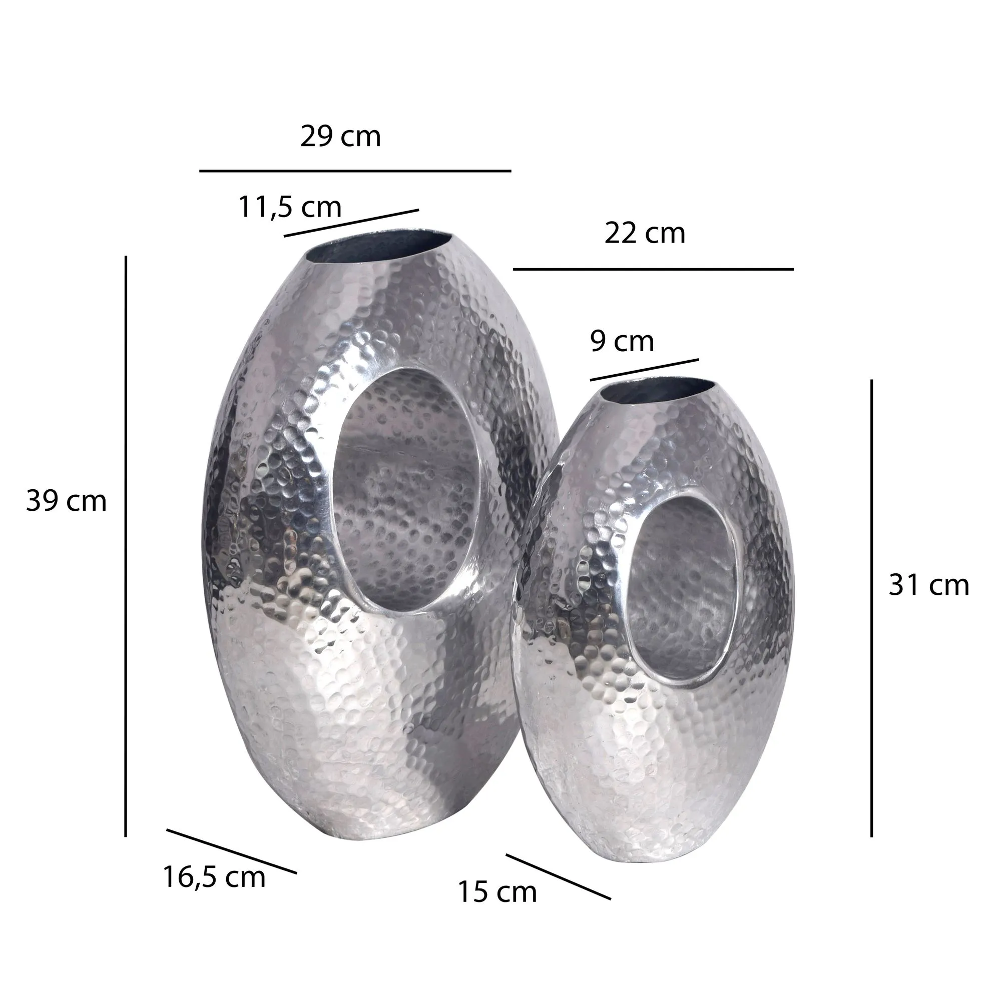 Deko Vase 2er Set Aluminium Silber mit Tragegriff Blumenvase Modern