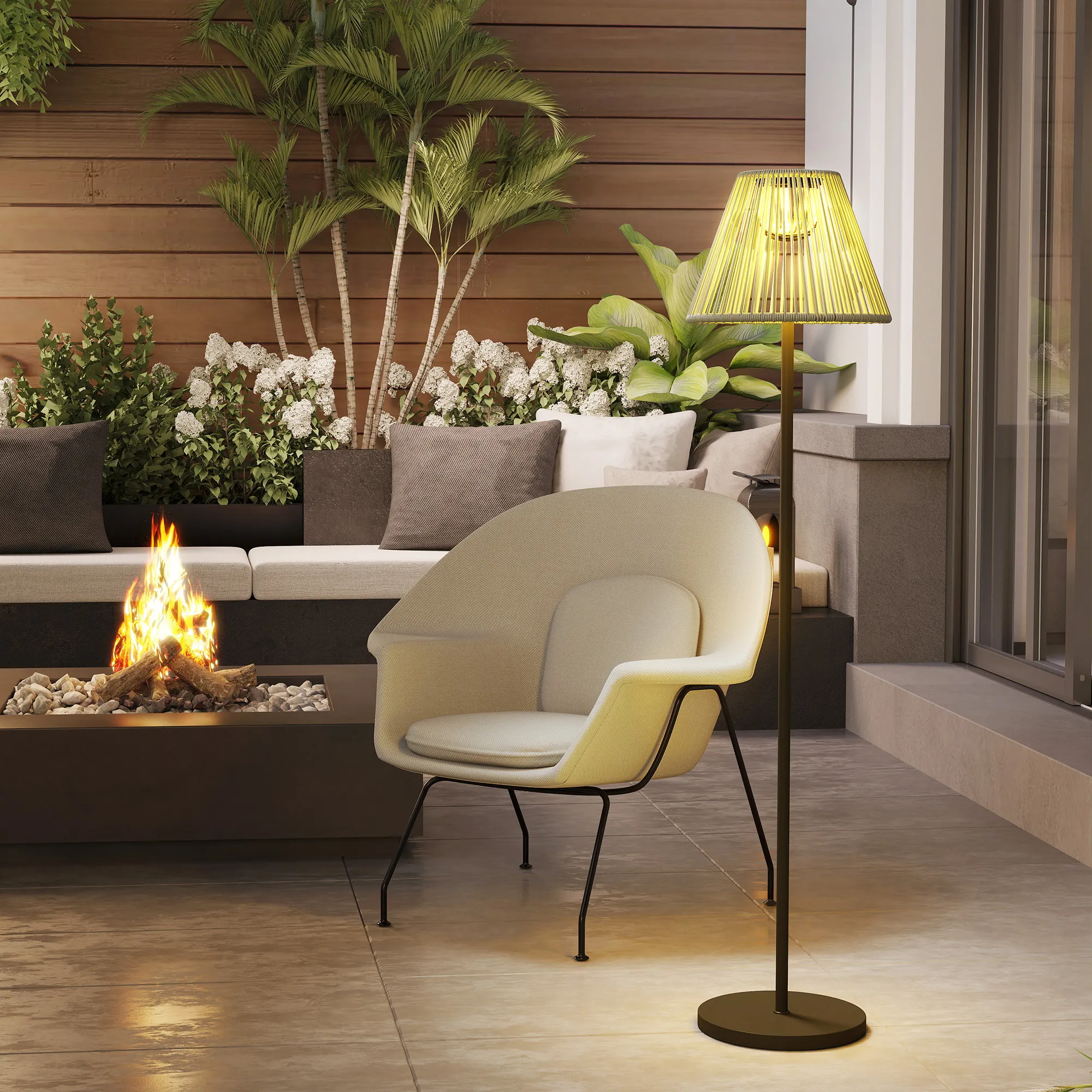 Solar Stehlampe Rattan Boho-Stil mit Lichtsensor Ø33 x 135 cm