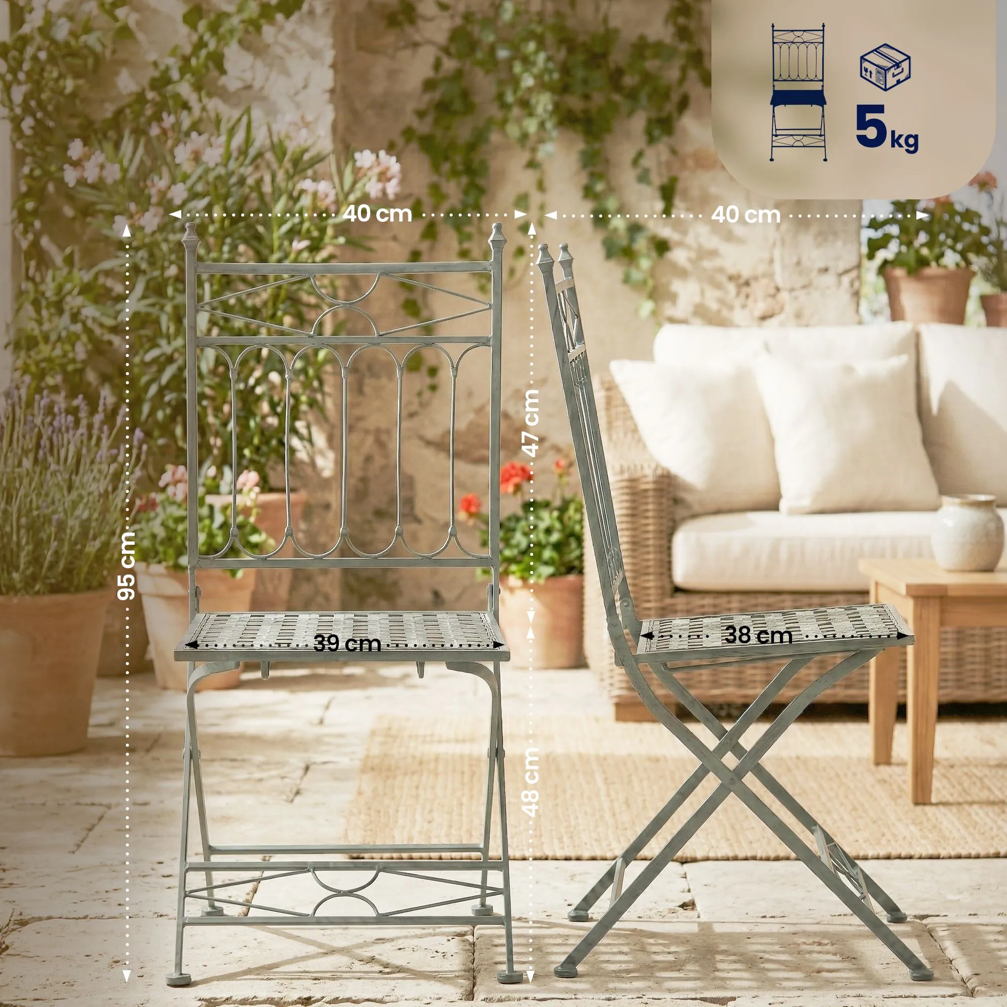Klappstuhl Asina 2er Set 94x42x40 cm antik-grün