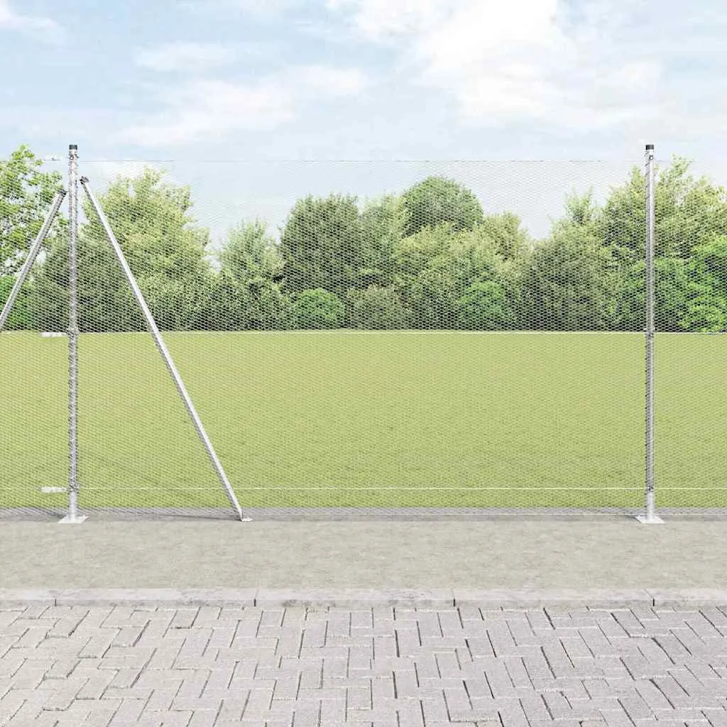 Outdoor-Hexagon-Zaun mit Betonbasis 50 x 1,5 m Silber Netz