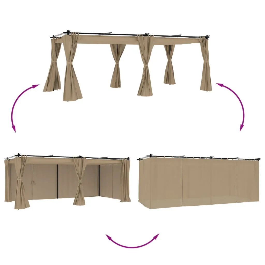 Gartenpavillon 596x295x221 cm Anthrazit mit Taupe Stoff und einziehbarem Dach
