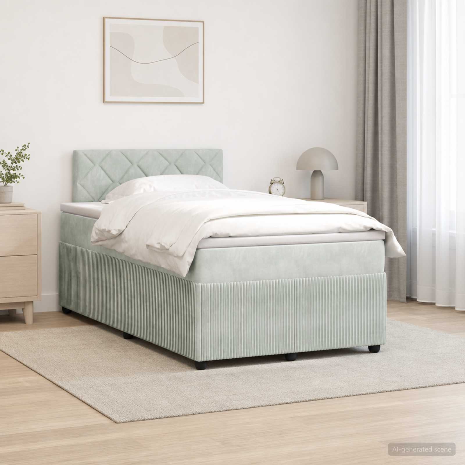 Boxspringbett mit Matratze, Samt, LED-Beleuchtung, 120x190 cm, Grau