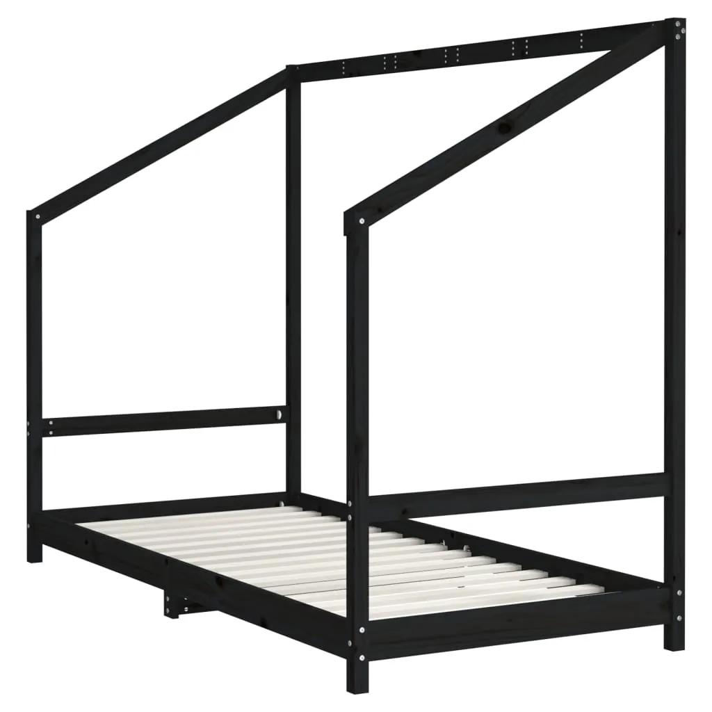 Kinderbett aus massivem Kiefernholz Schwarz 195,5 x 95,5 x 158 cm