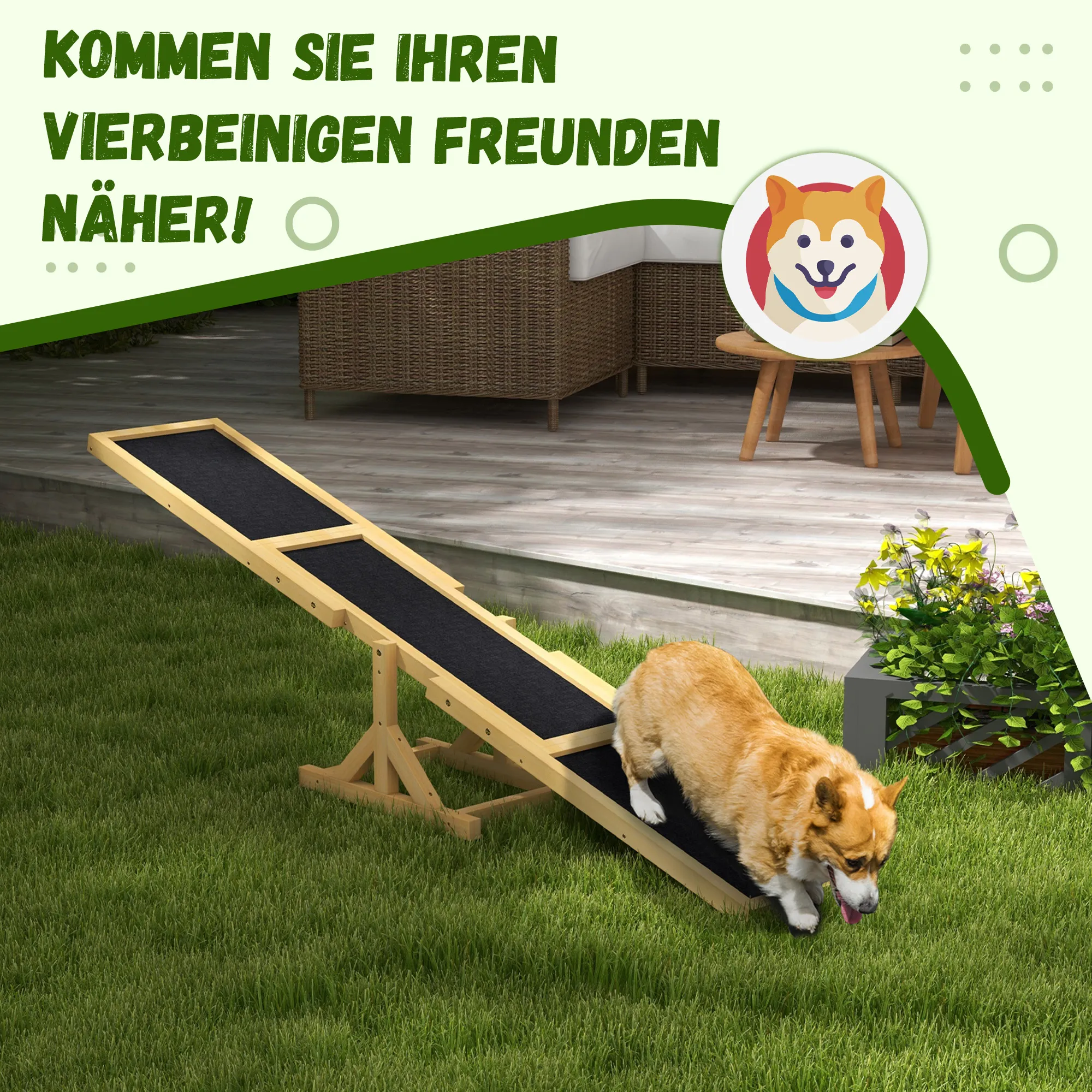 Hundewippe für Agility Training aus Tannenholz, Gelb, 180x30x30cm
