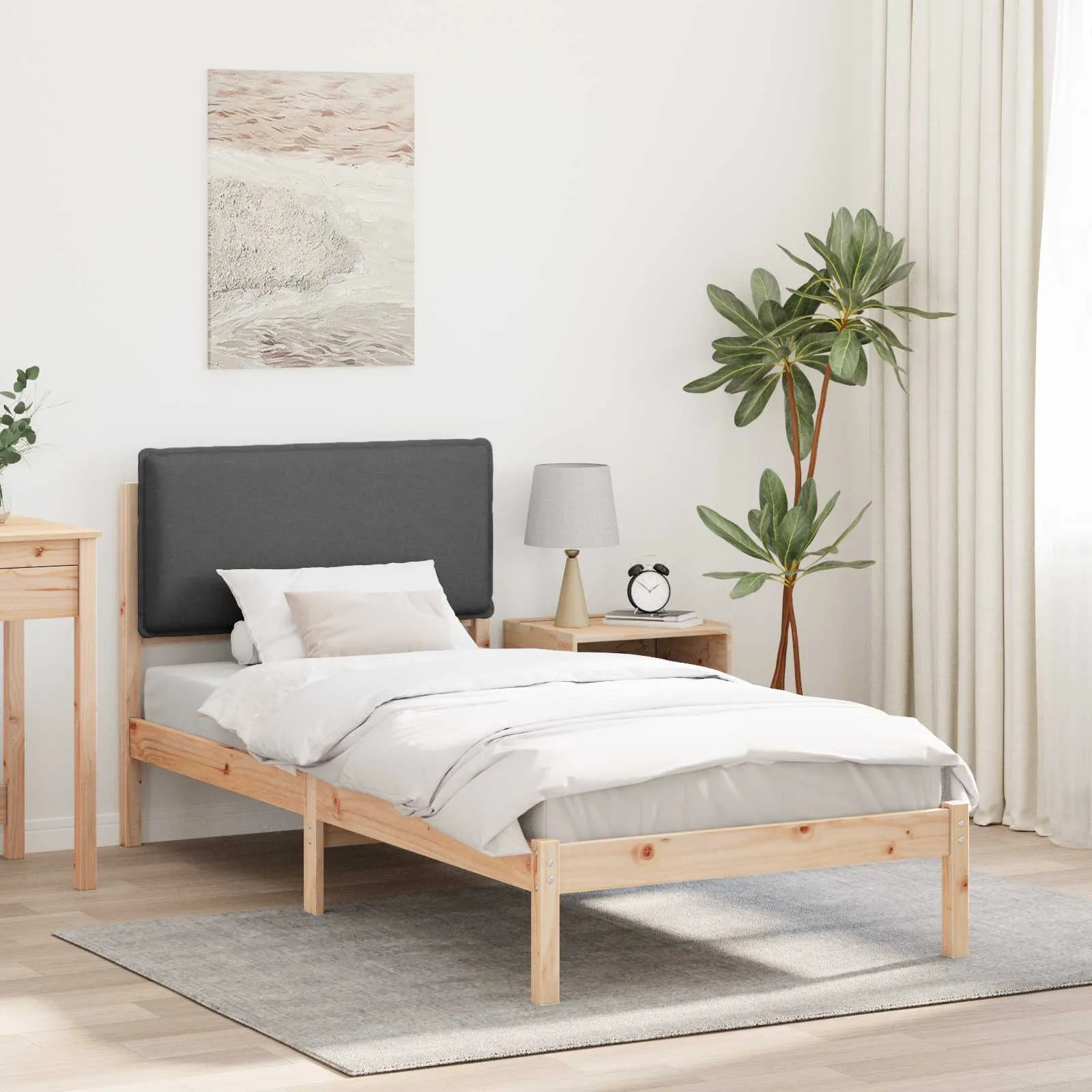Bettgestell mit gepolstertem Kopfteil 75 x 190 cm Dunkelgrau