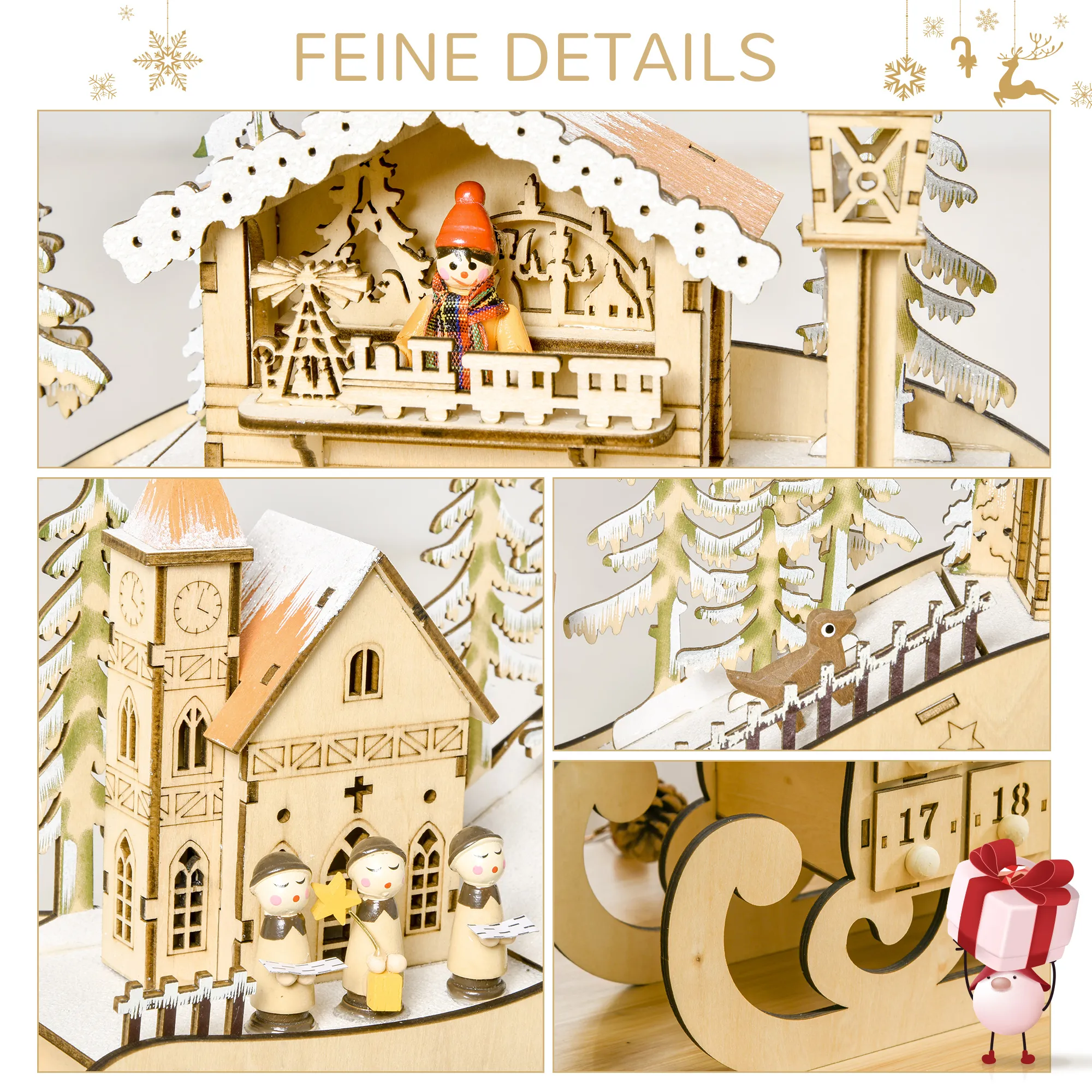 Adventskalender zum Befüllen mit 24 Schubladen LED-Lichtern Schlitten-Form, DIY Weihnachtskalender Weihnachts-Countdown-Kalender Geschenk für Kinder Erwachsene