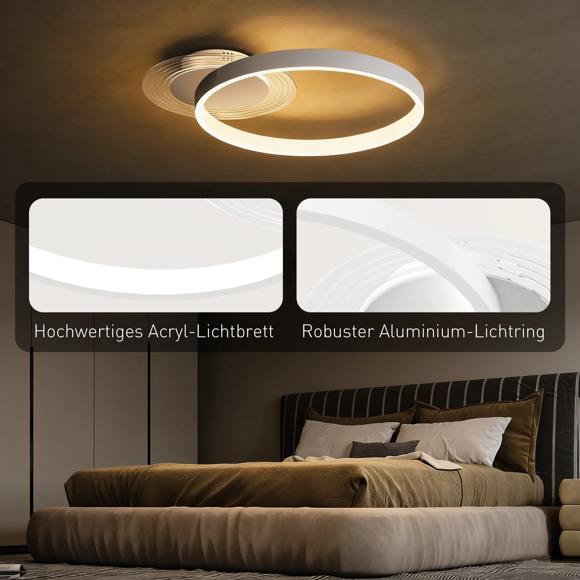 LED Deckenleuchte Zwei-Ring-Design 50x40x7,4 cm Weiß