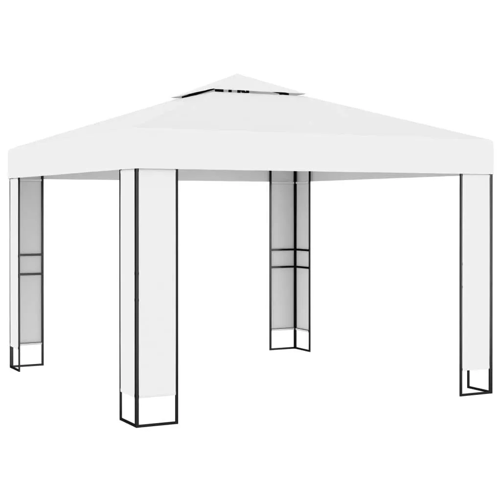 Weißer Pavillon 3 x 3 m mit doppeltem Polyesterdach und Stahlgestell