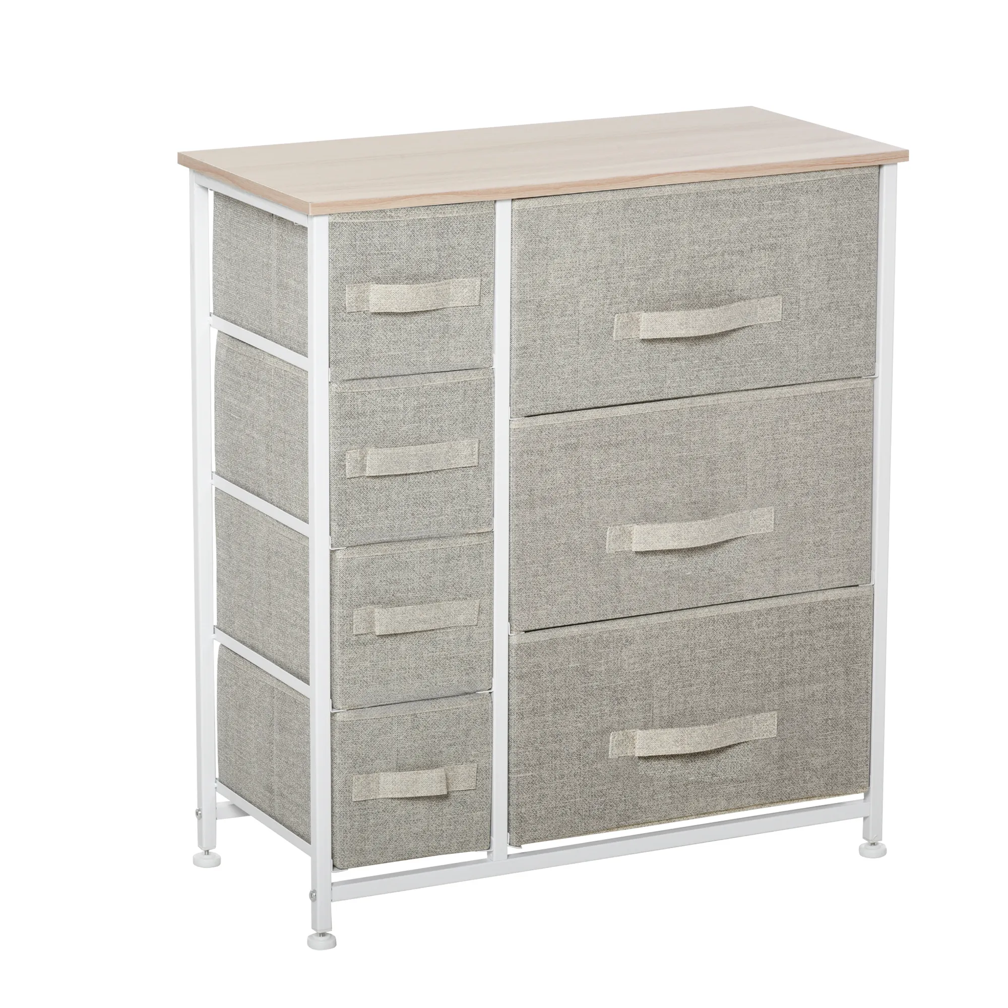 Kommode, Sideboard, 7 faltbare Stoffschubladen, Metallgestell, 63,5 x 30 x 71 cm, Hellgrau