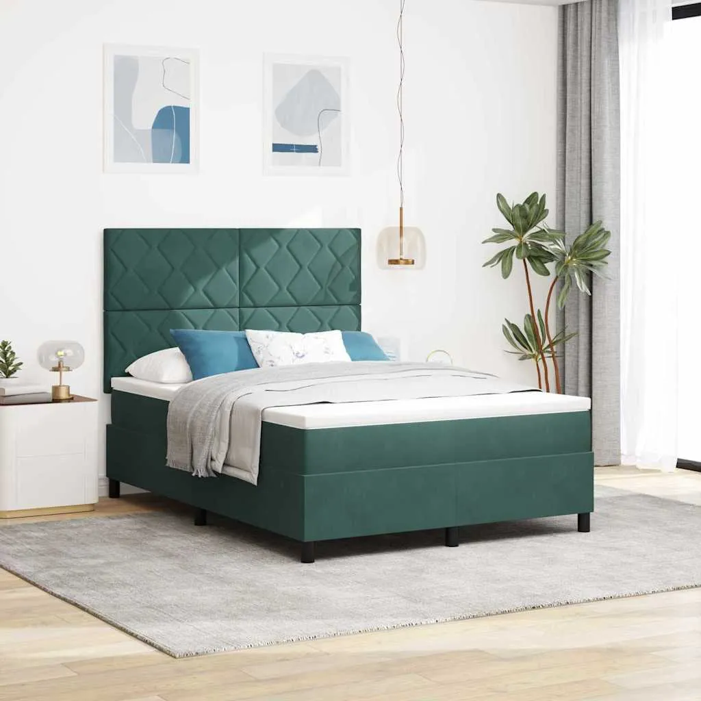 Boxspringbett 140x190 cm Kiefernholz Dunkelgrün verstellbares Kopfteil