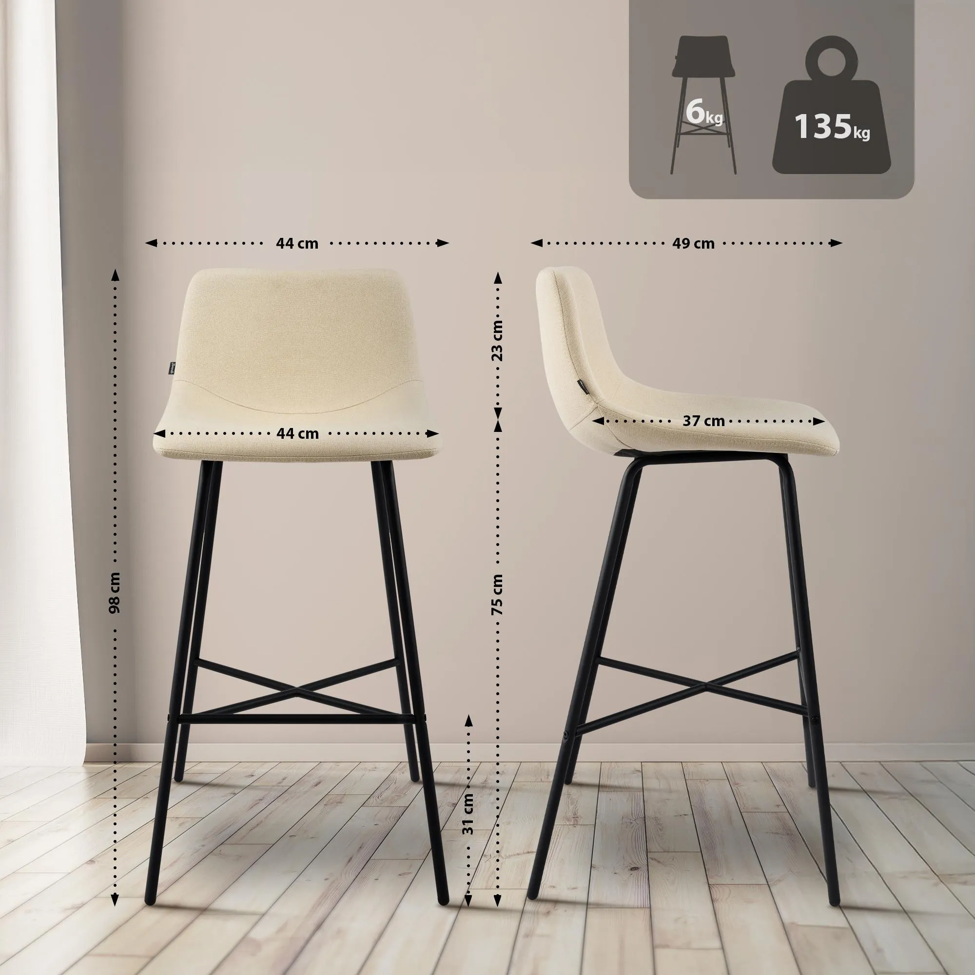 Barhocker Altona 98x44x49 cm creme