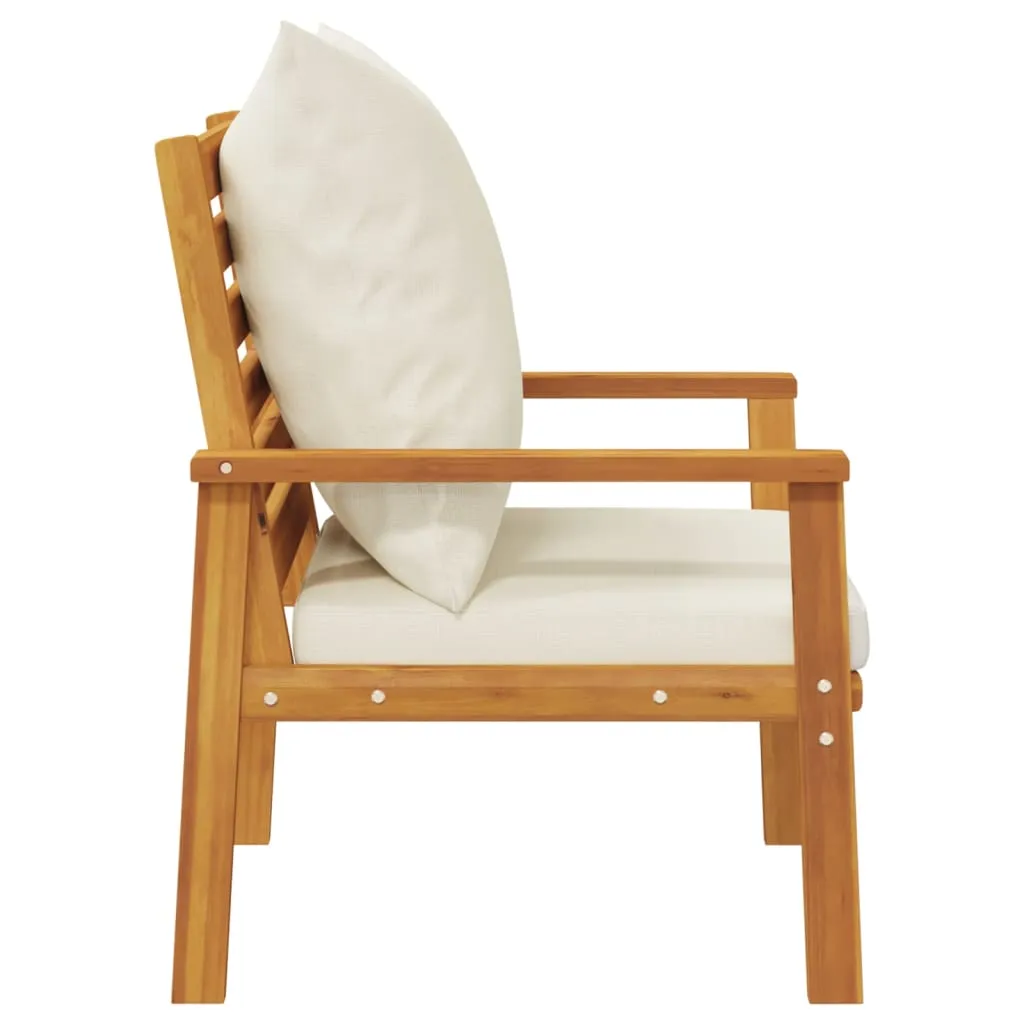 Outdoor-Sessel aus Echtholz 68x65x81 cm mit cremeweißen Kissen