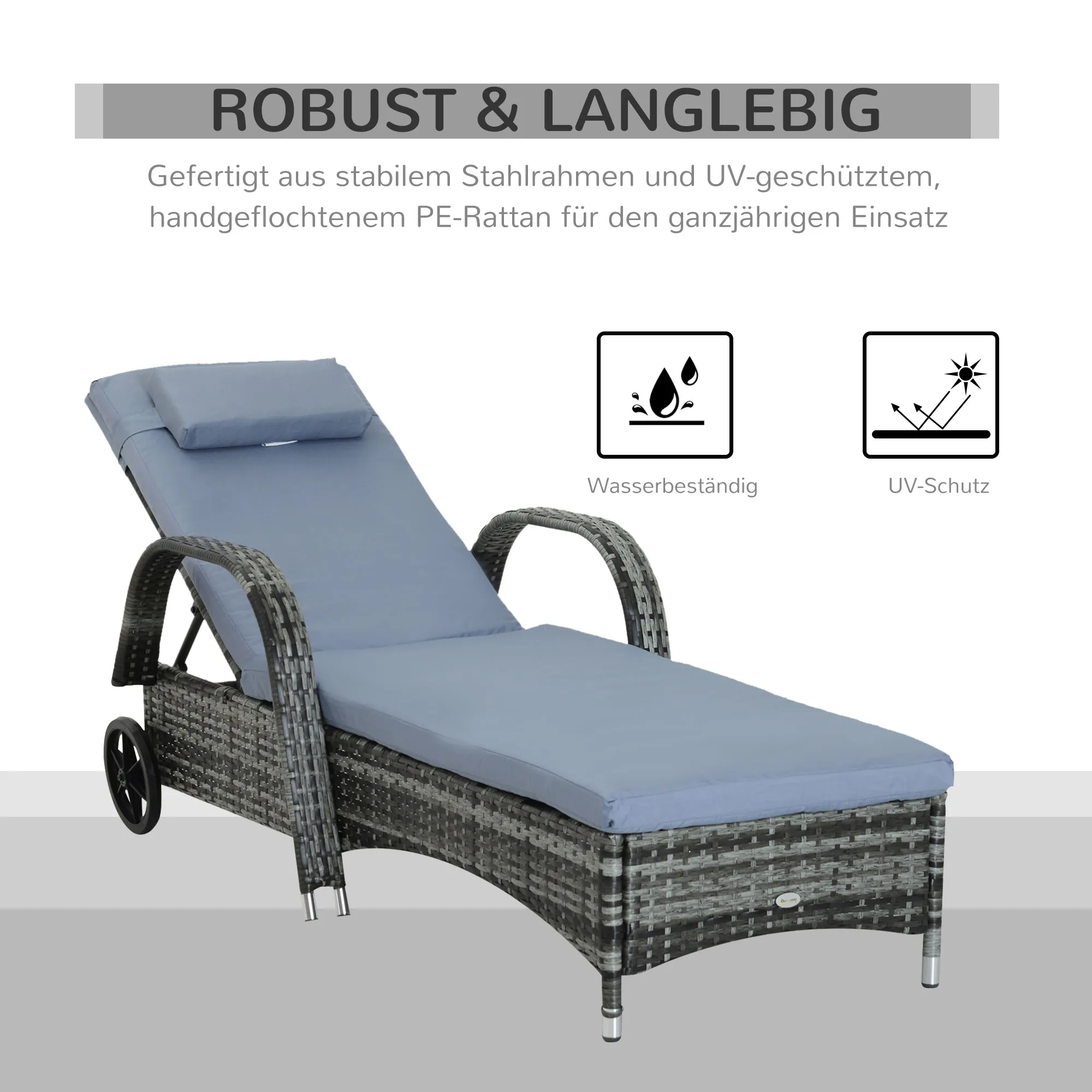 Mobile Gartenliege 200x73x30-103 cm Grau-Blau