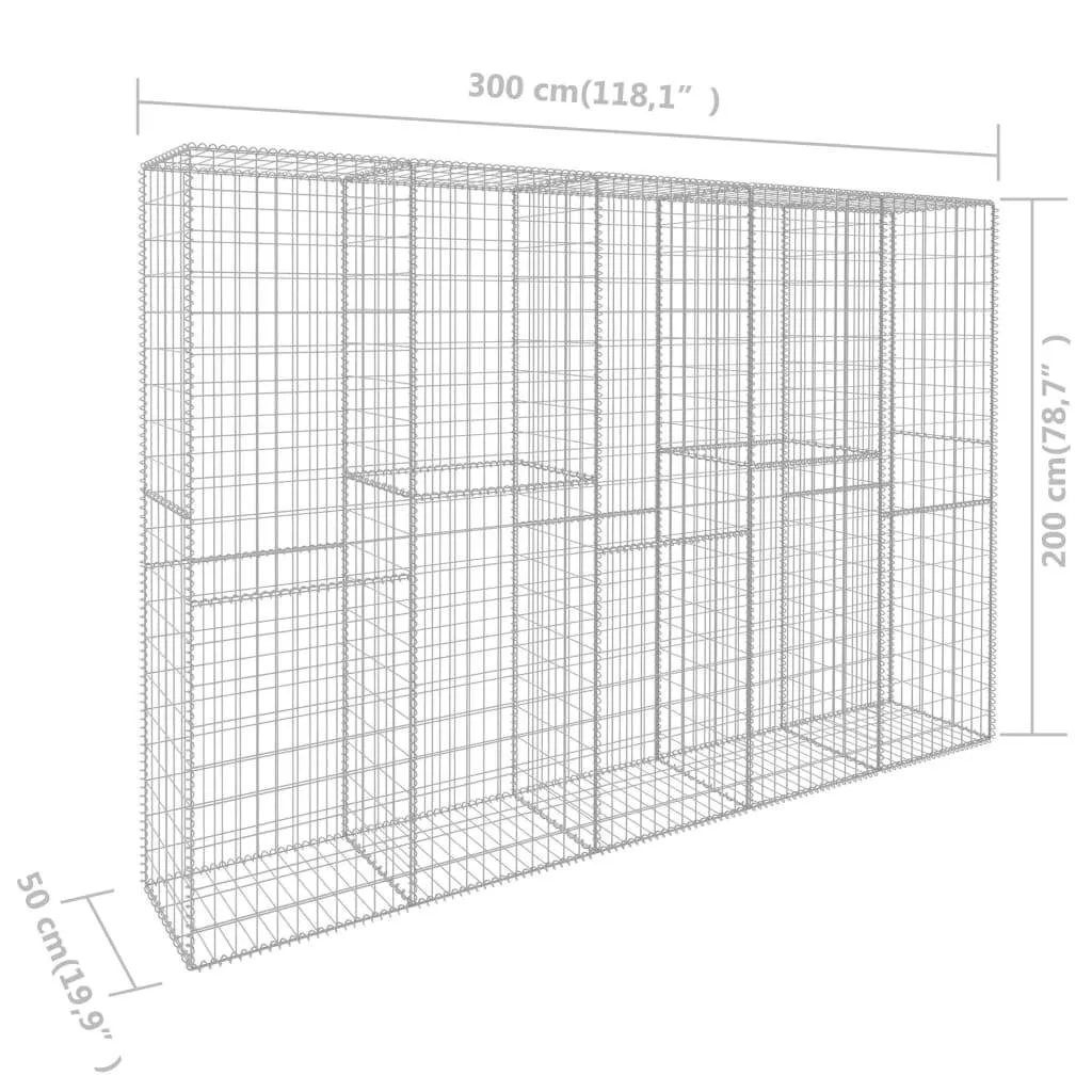 Gabione Silber 300 x 50 x 200 cm aus verzinktem Stahl