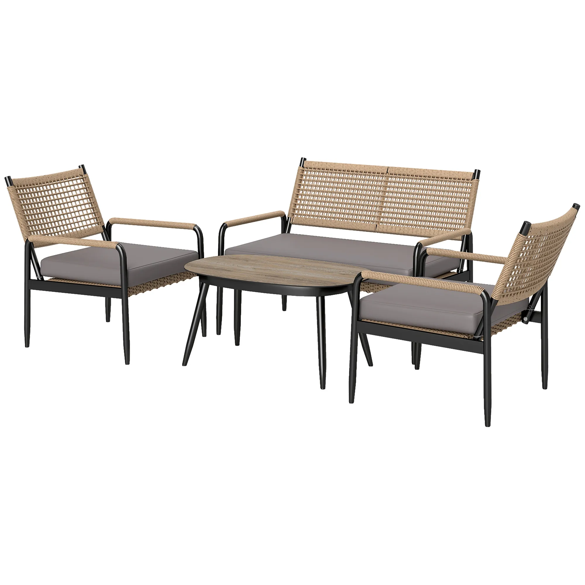 Vier-Teiliges Polyrattan-Gartenmöbel-Set Dunkelgrau+Gelb 62L x 64B x 82H cm