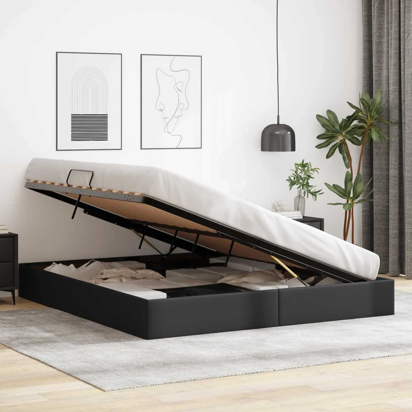 Ottoman Bettgestell 203 x 180 x 23,5 cm Schwarz