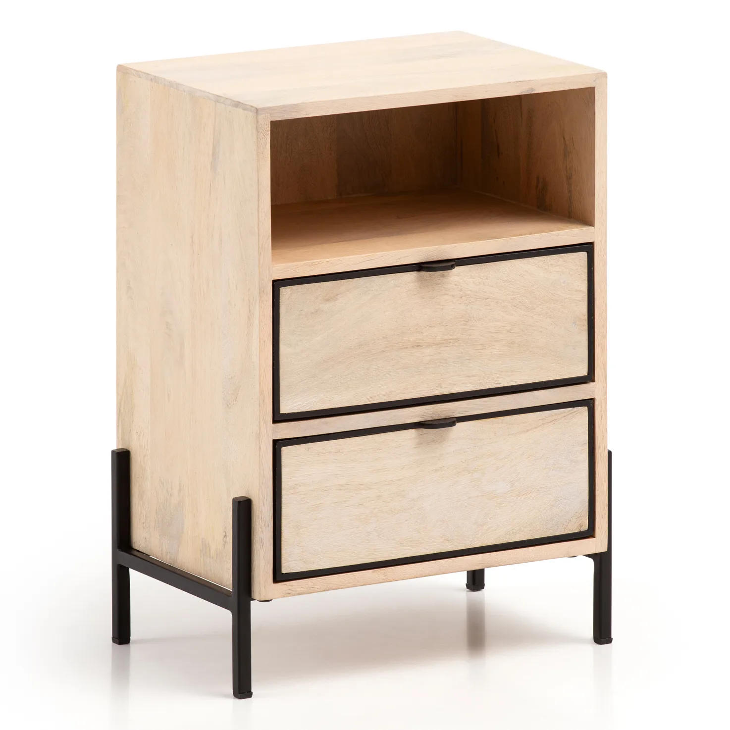 Wohnling Nachttisch Mango Massivholz / Metall 43x60x30 cm Nachtschrank Boxspringbett