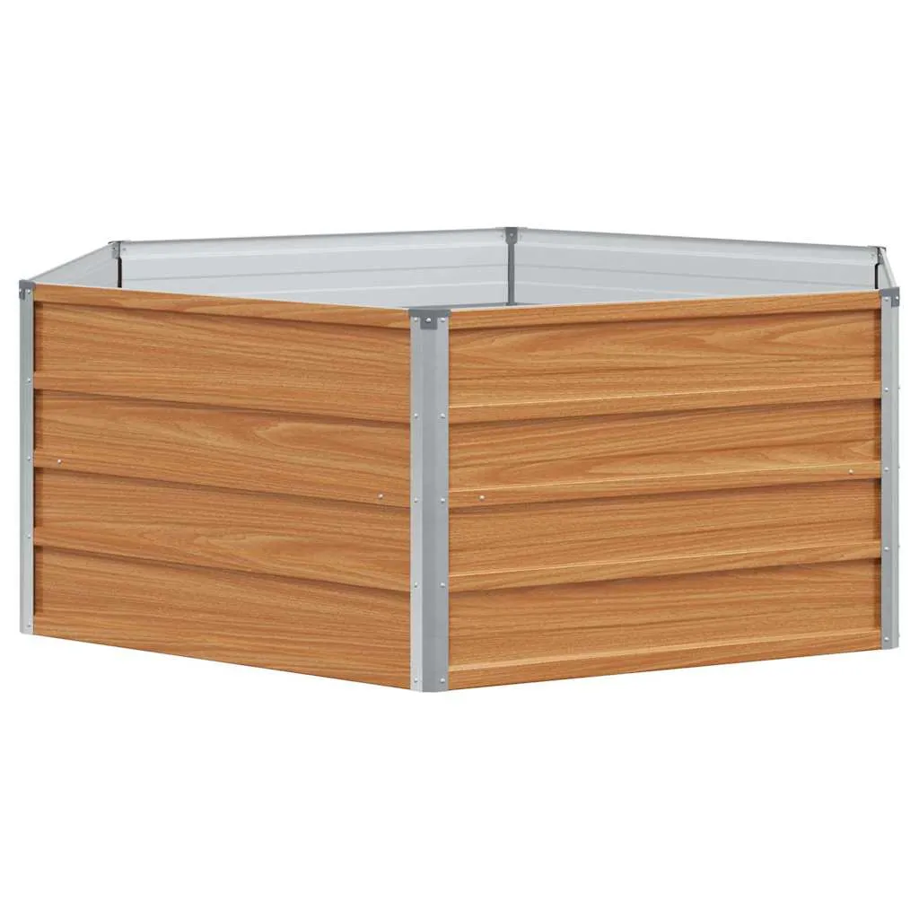 Sechseckiges Hochbeet aus verzinktem Stahl 129x129x45 cm Holzoptik