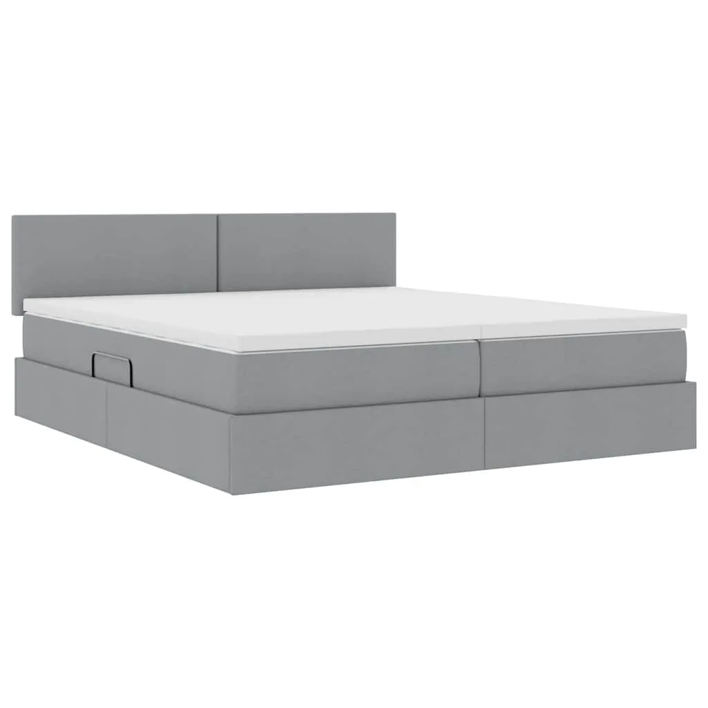 LED-Storage-Bett mit Matratze 204x180x88 cm Hellgrau