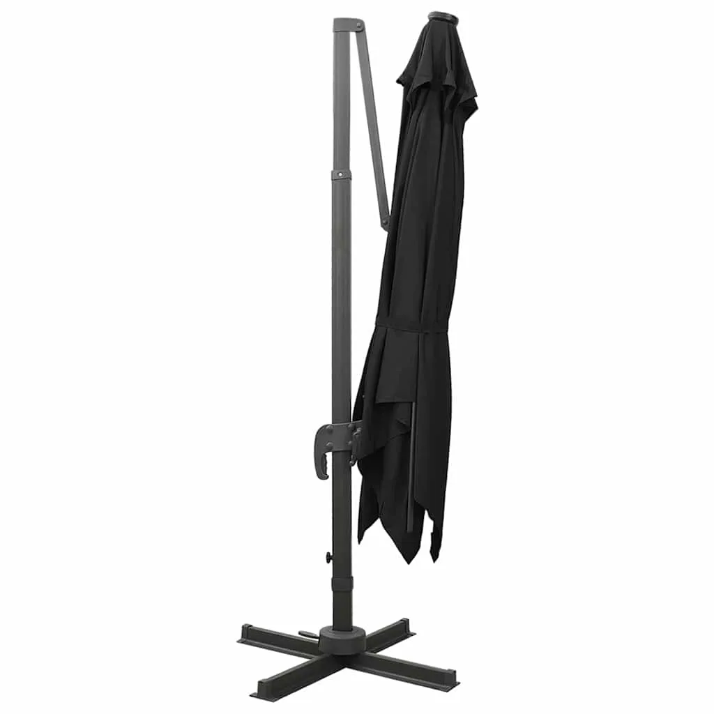 Eleganter Ampelschirm Schwarz 300 x 300 x 258 cm mit LED-Beleuchtung