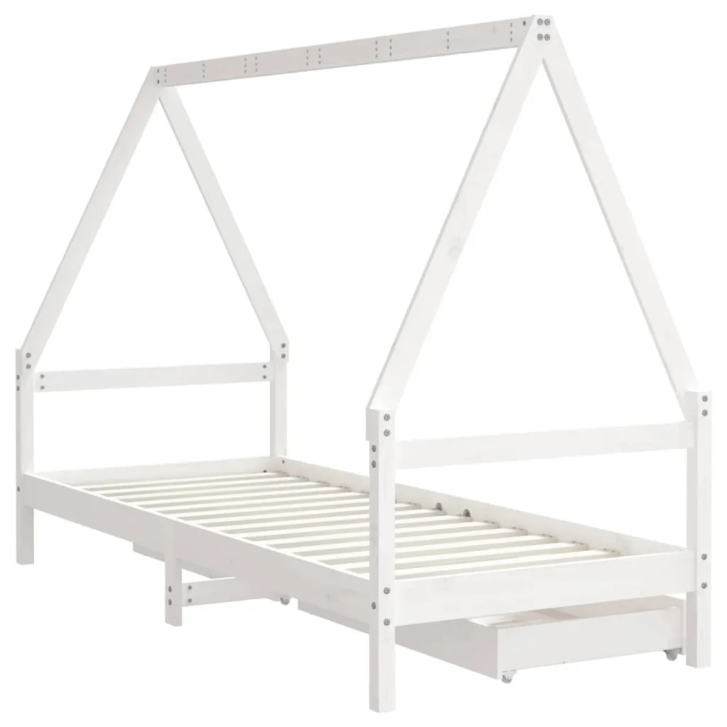Kinderbett Hausform aus massivem Kiefernholz Weiß 205,5x85,5x143 cm