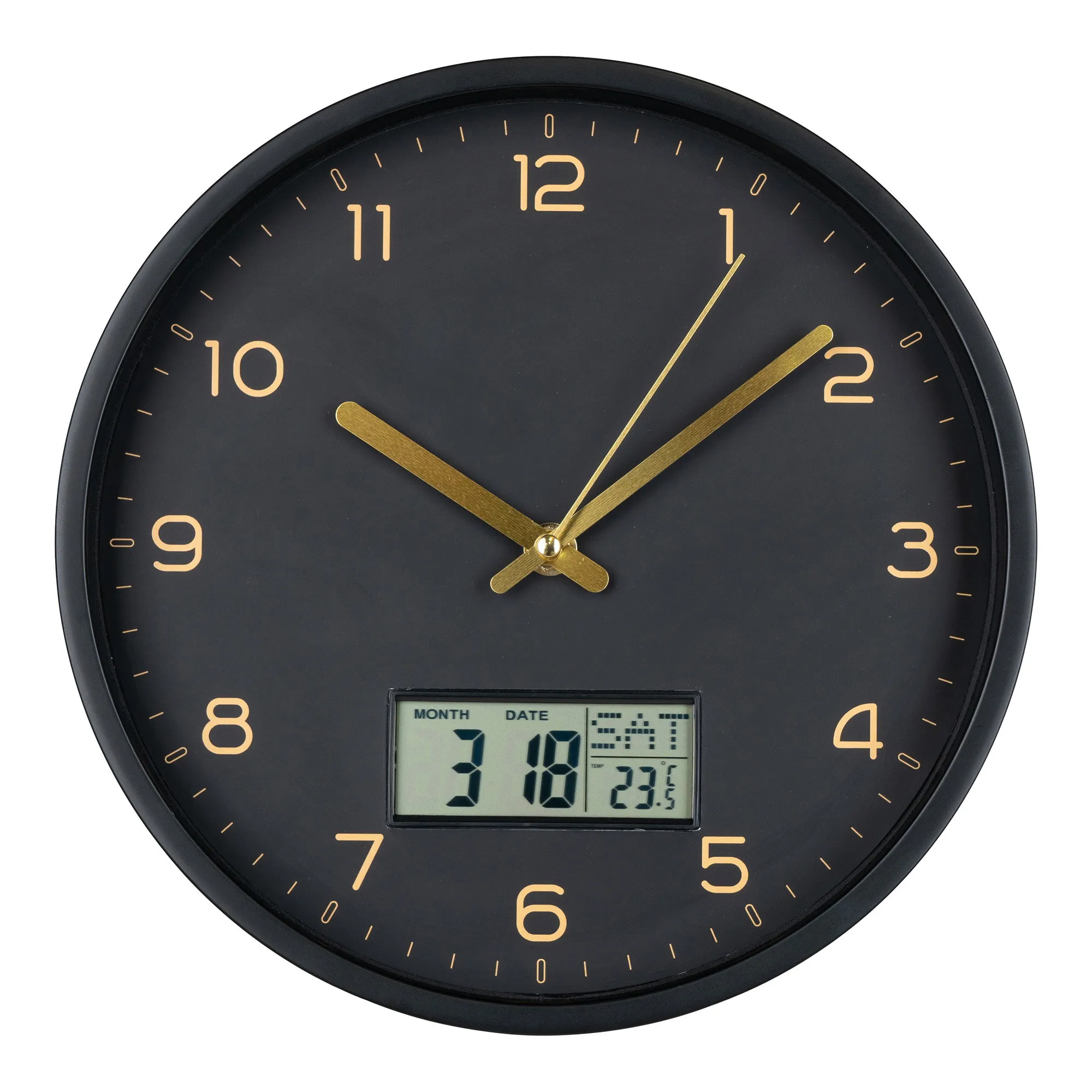 tinkaro Wanduhr mit Digitalanzeige ø25 cm Schwarz