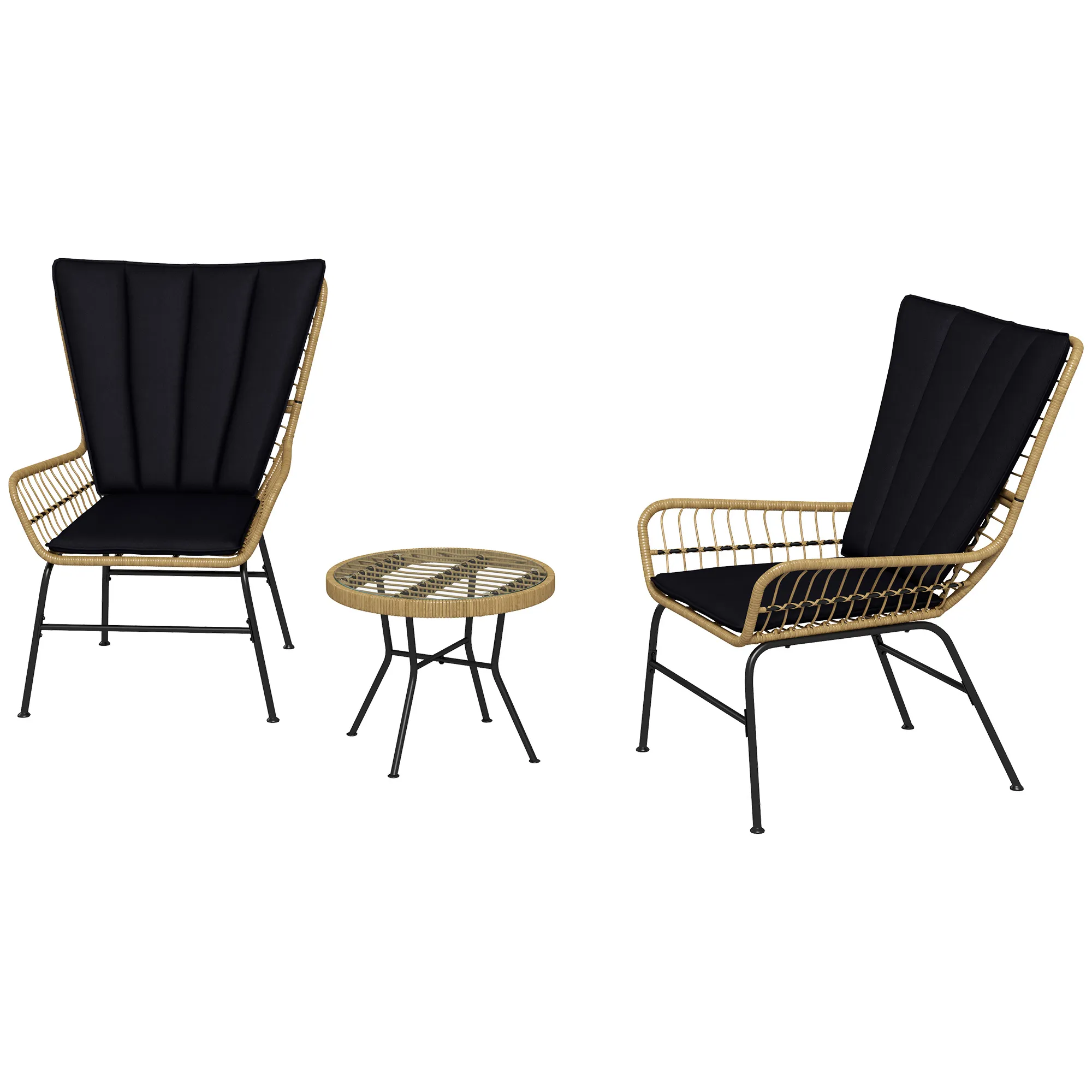 Rattan-Bistro-Set Naturholz 76L x 66B x 96H cm