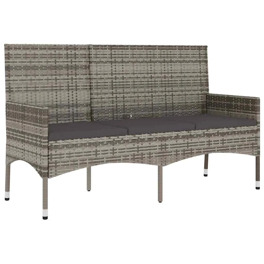 3-Sitzer Bank aus PE-Rattan und pulverbeschichtetem Stahl 140x51x85 cm Grau