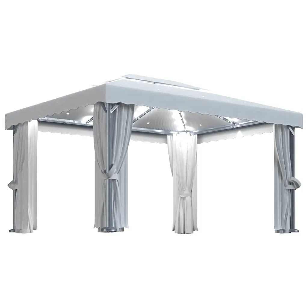 Pavillon Cremeweiß 4 x 3 m mit Doppeldach und Solar-Lichterkette