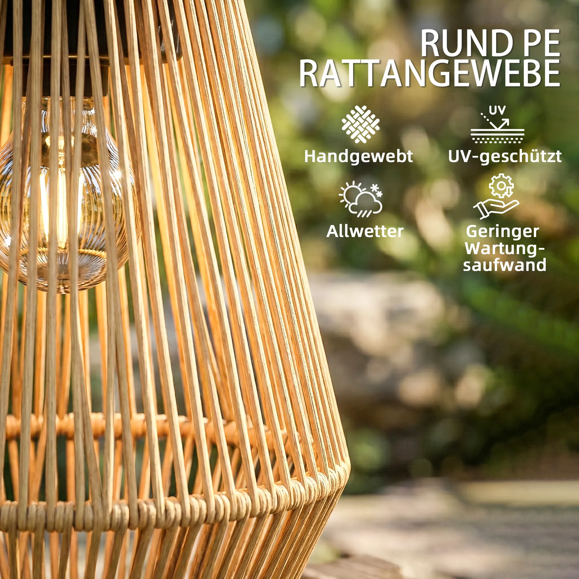 Solar Hängelampen Set Rattan Optik IP44 wasserdicht, Braun