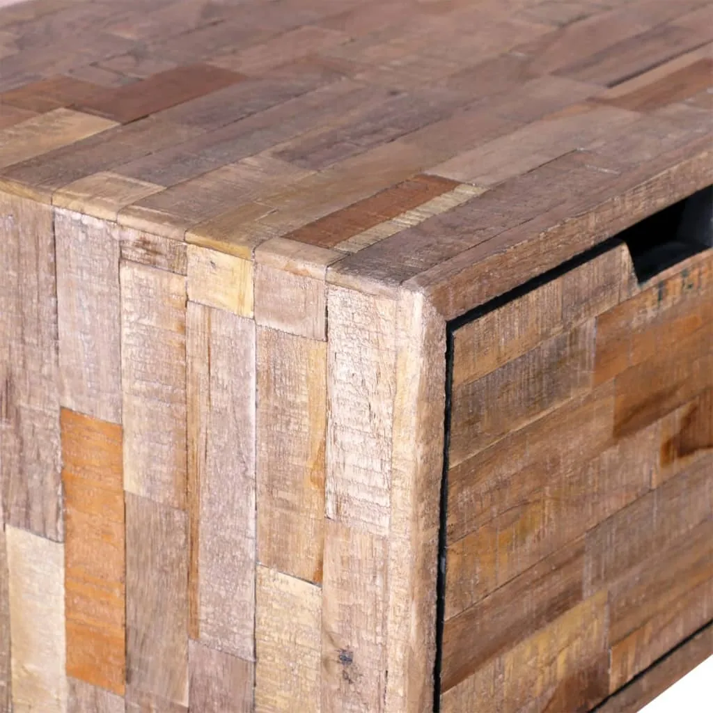 Konsolentisch aus Naturholz 87x31x75 cm mit schwarzem Gestell und 3 Schubladen