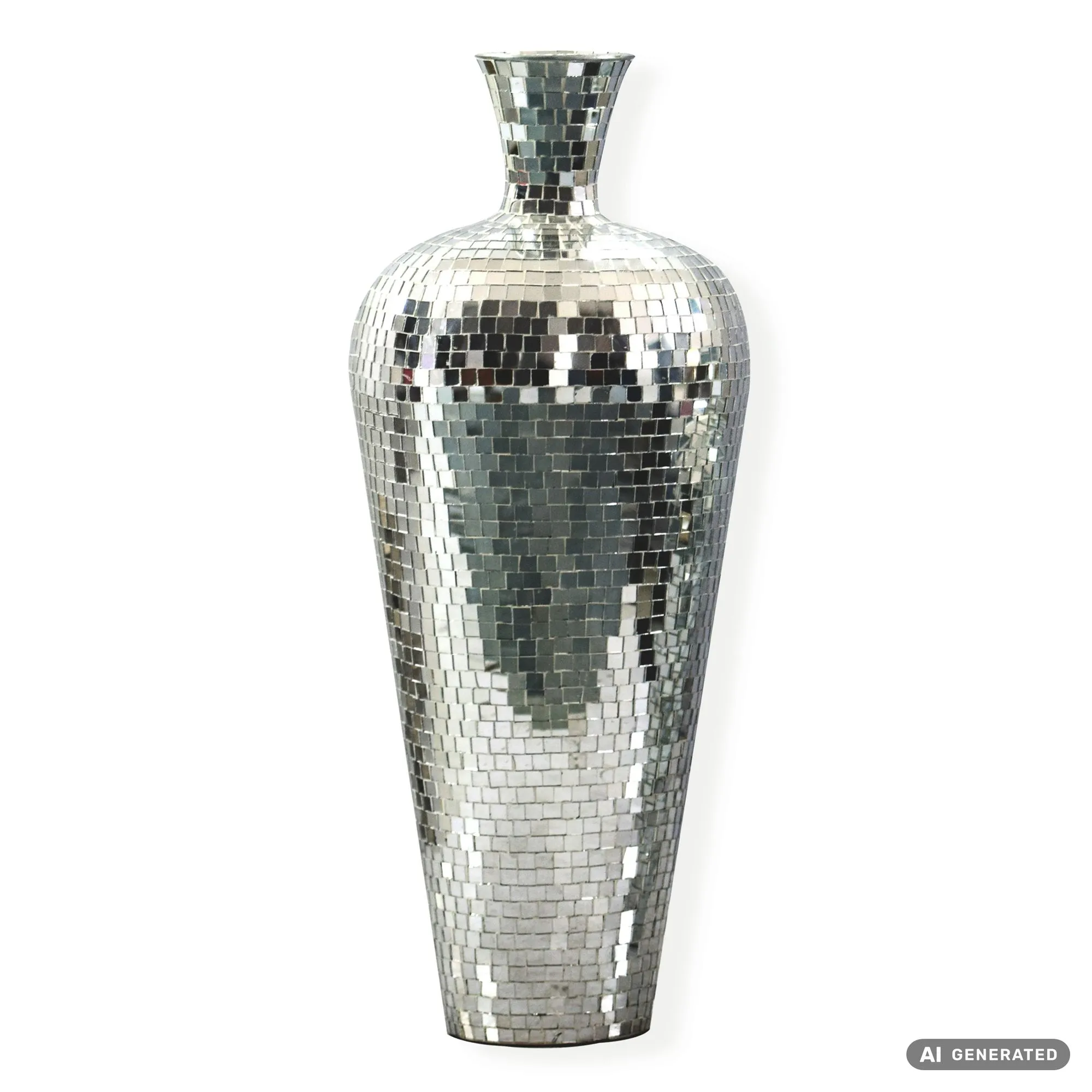 Bodenvase Aluminium 70cm Silber - Blumenvase Groß - Metallvase im Discokugel Design Modern - Dekovase rund für Trockenblumen - XL Standvase Hoch - Wohnzimmer Deko - Wohndeko Handmade