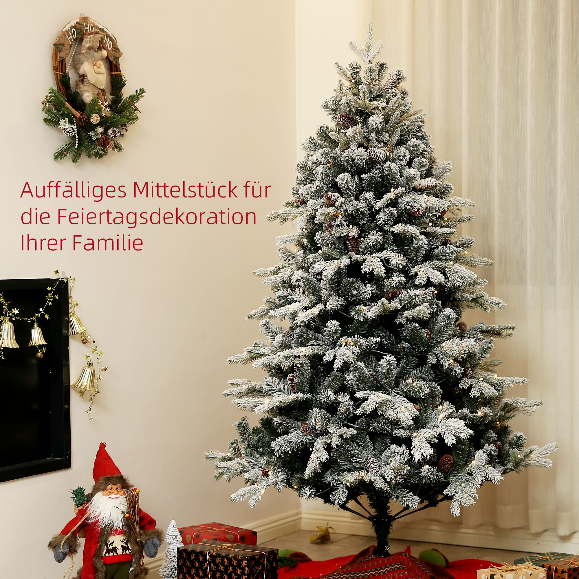 Künstlicher Weihnachtsbaum 180 cm mit LED-Lichter, beschneit, Grün