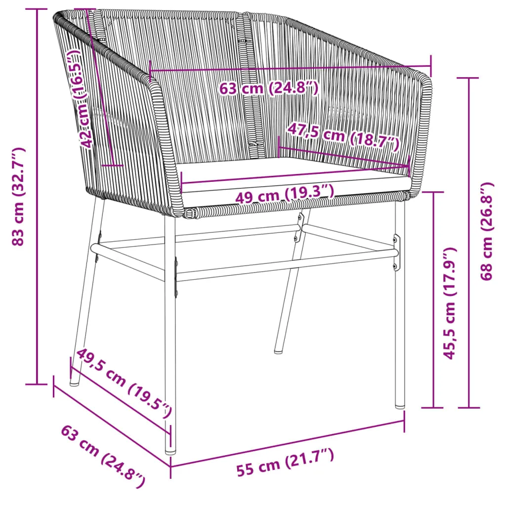 Gartenstuhl 63x63x83 cm Grau aus PE-Rattan und pulverbeschichtetem Stahl