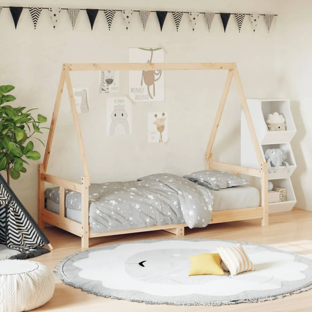 Kinderbett Hausform aus massivem Kiefernholz 165,5x85,5x133 cm natur