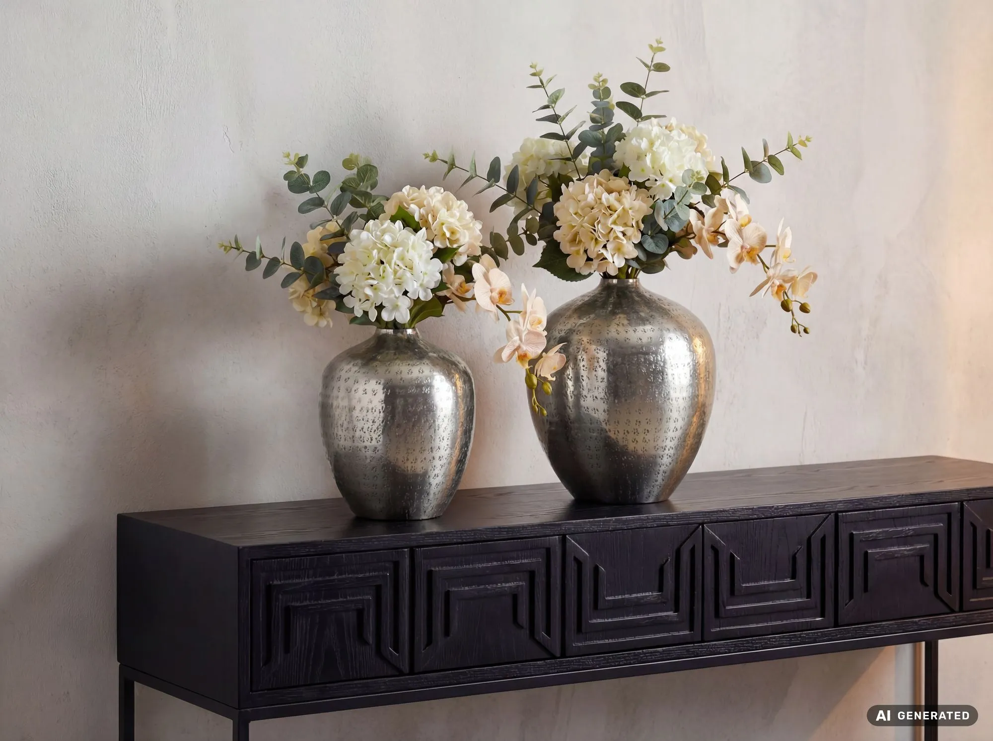 Tischvasen 2er Set aus Aluminium strukturiert Silber Handmade