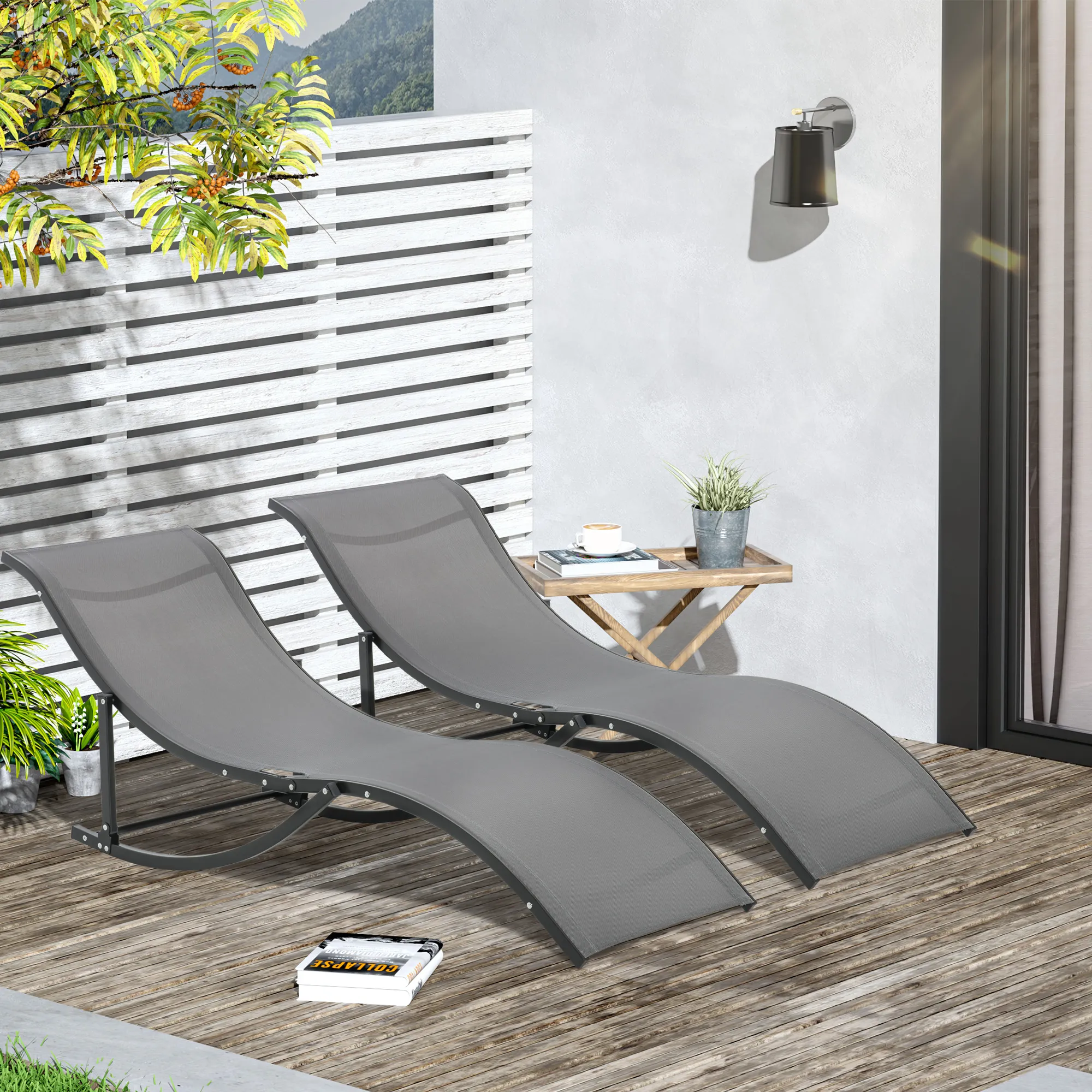 2 Ergonomische Liegestühle Dunkelgrau 165L x 61B x 63H cm