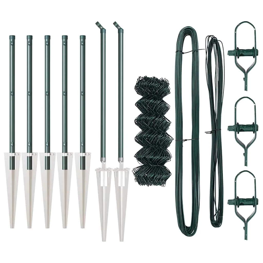 Zaunpfosten-Set Grün 1000 x 3,2 x 80 cm aus Stahl und PVC