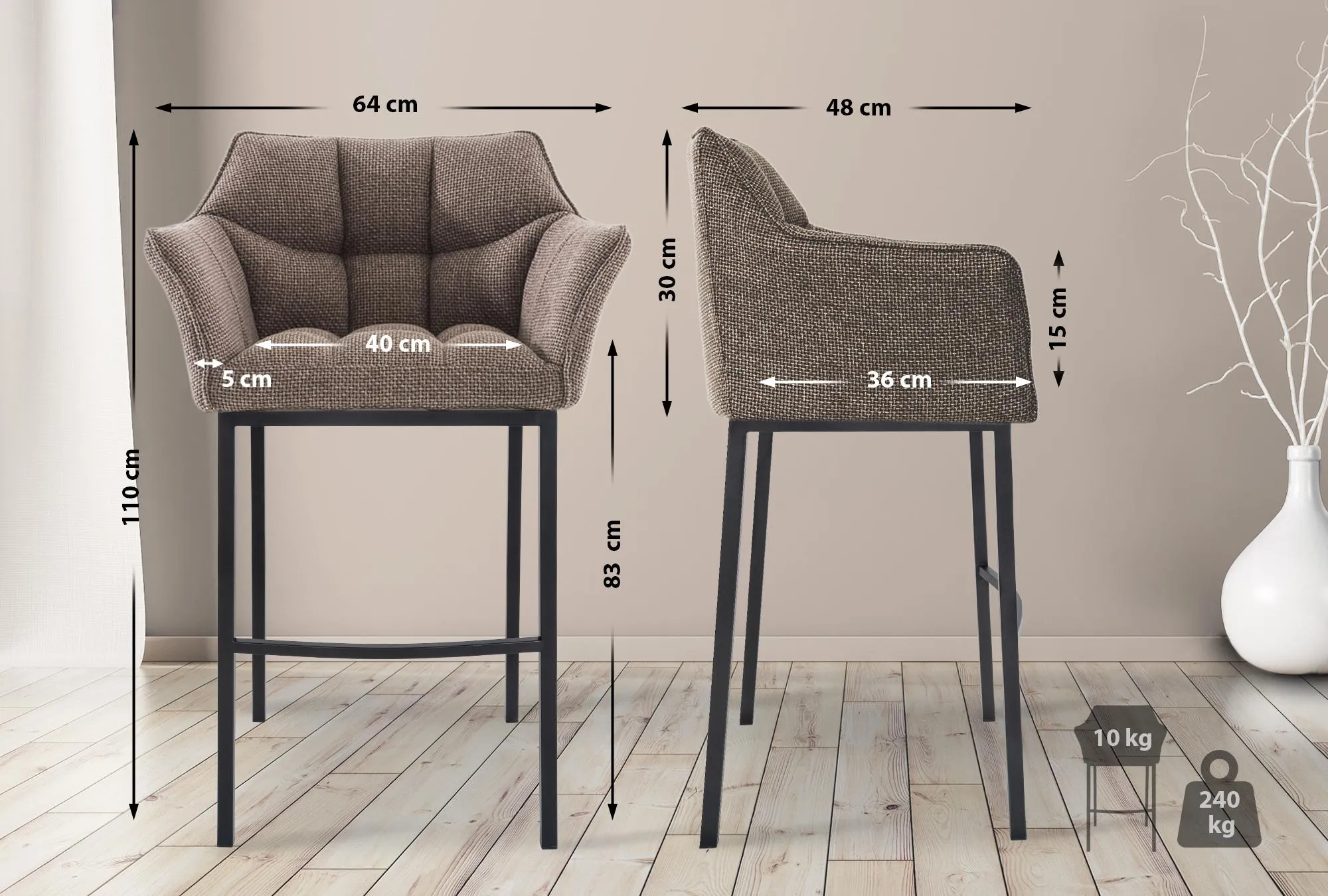 Barhocker Damaso 110x64x48 cm terrabraun