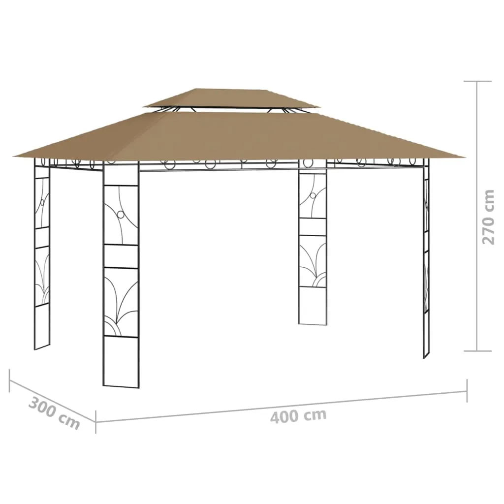 Outdoor Pavillon 400x300x270 cm Taupe mit Stahlgestell und PA-beschichtetem Stoff