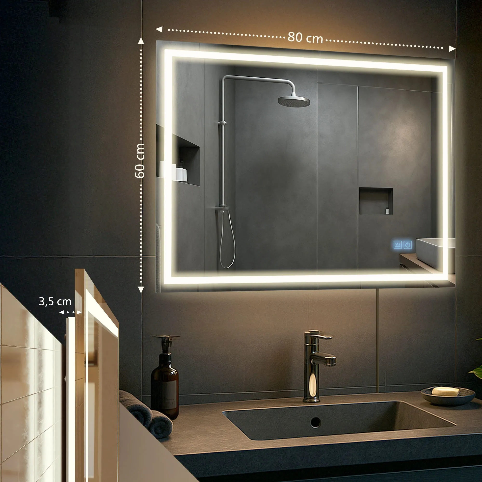 Badspiegel Jaffrey Bluetooth 80x60 cm Klarglas