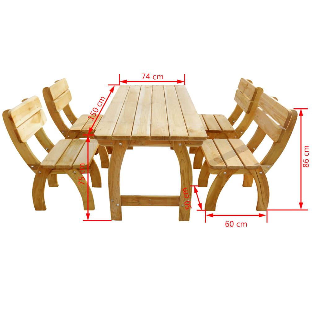 Gartenmöbel-Set Massivholz Grün imprägniert 150x74x75 cm Tisch & Stühle