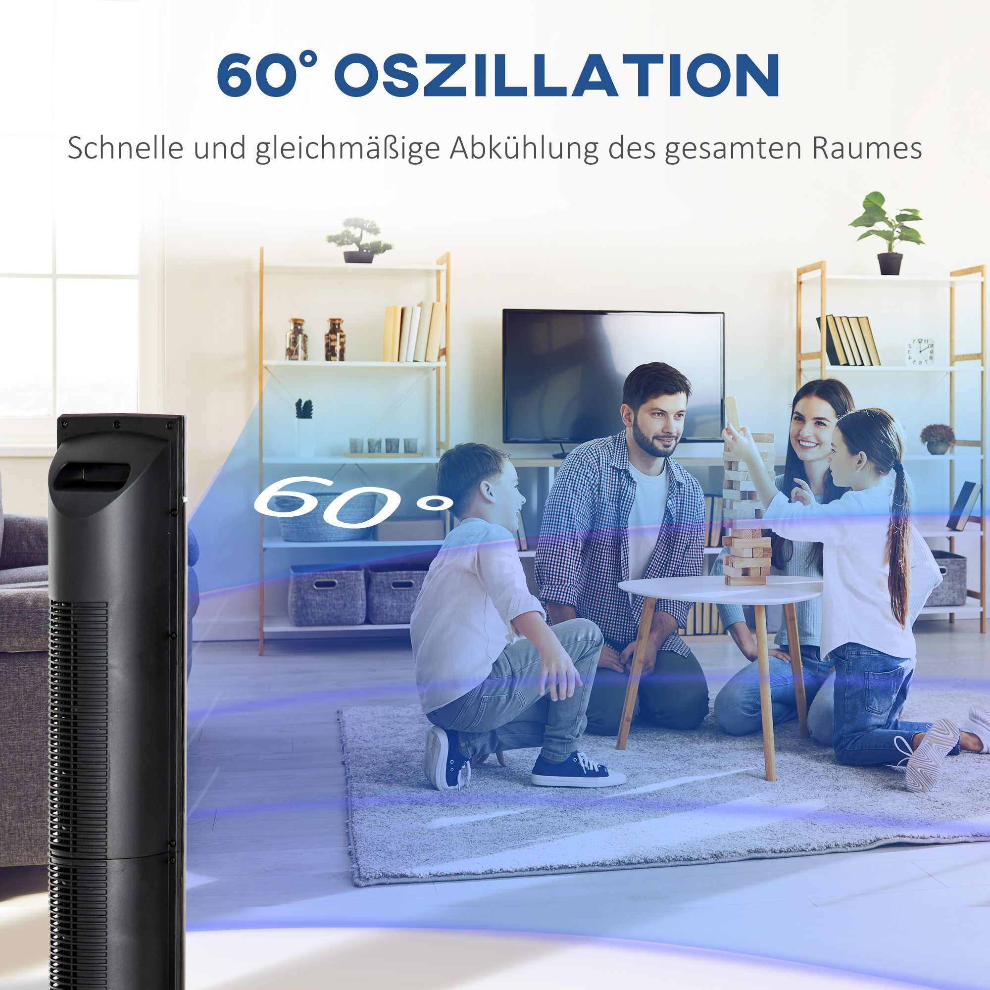 Oszillierender Ionisator-Ventilator 2 in 1 Ø32 x 106,8H cm Schwarz