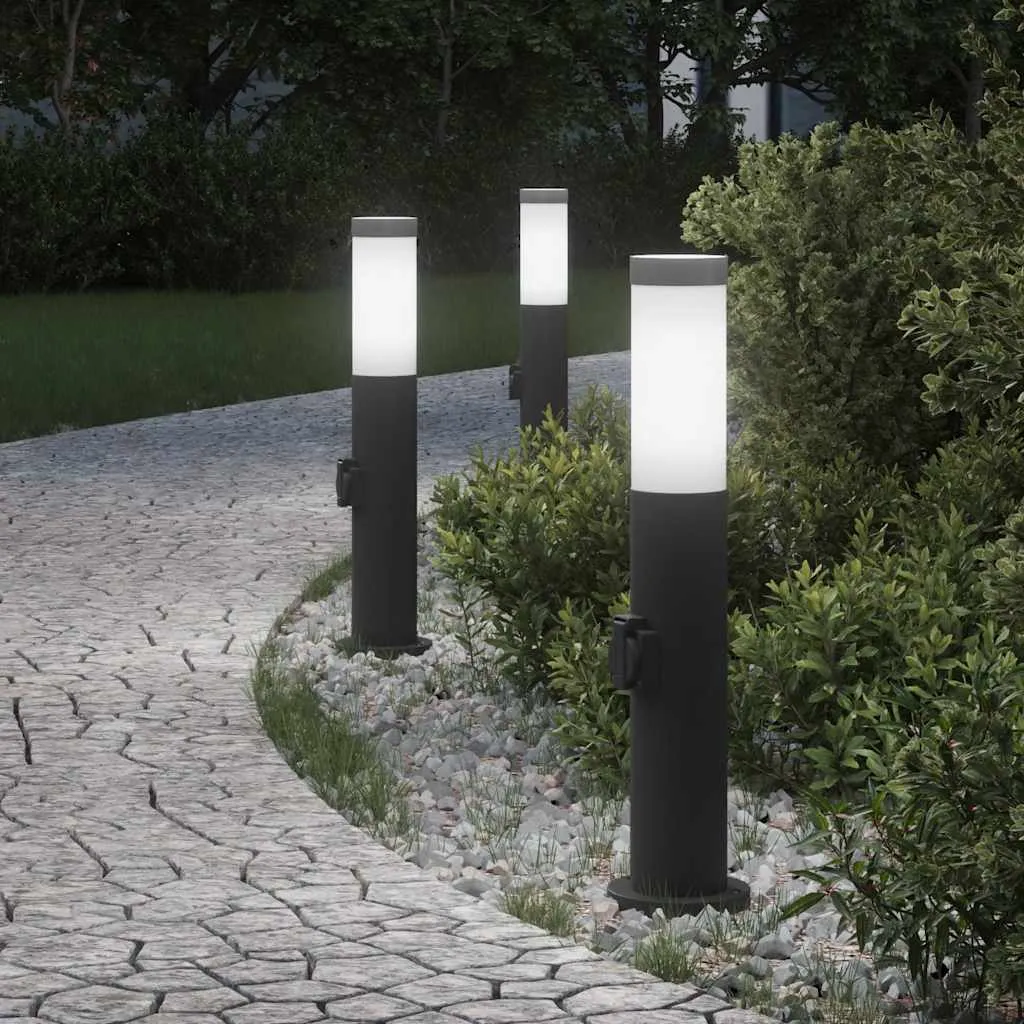 Schwarze Edelstahl Pollerleuchte 11x50 cm mit Steckdose und IP44