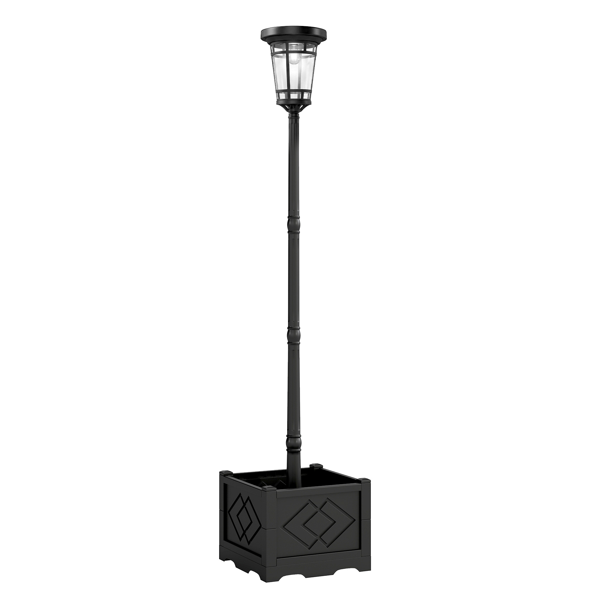 Solar Gartenlaterne mit Pflanzkübel, Kunststoff, 195cm, Schwarz