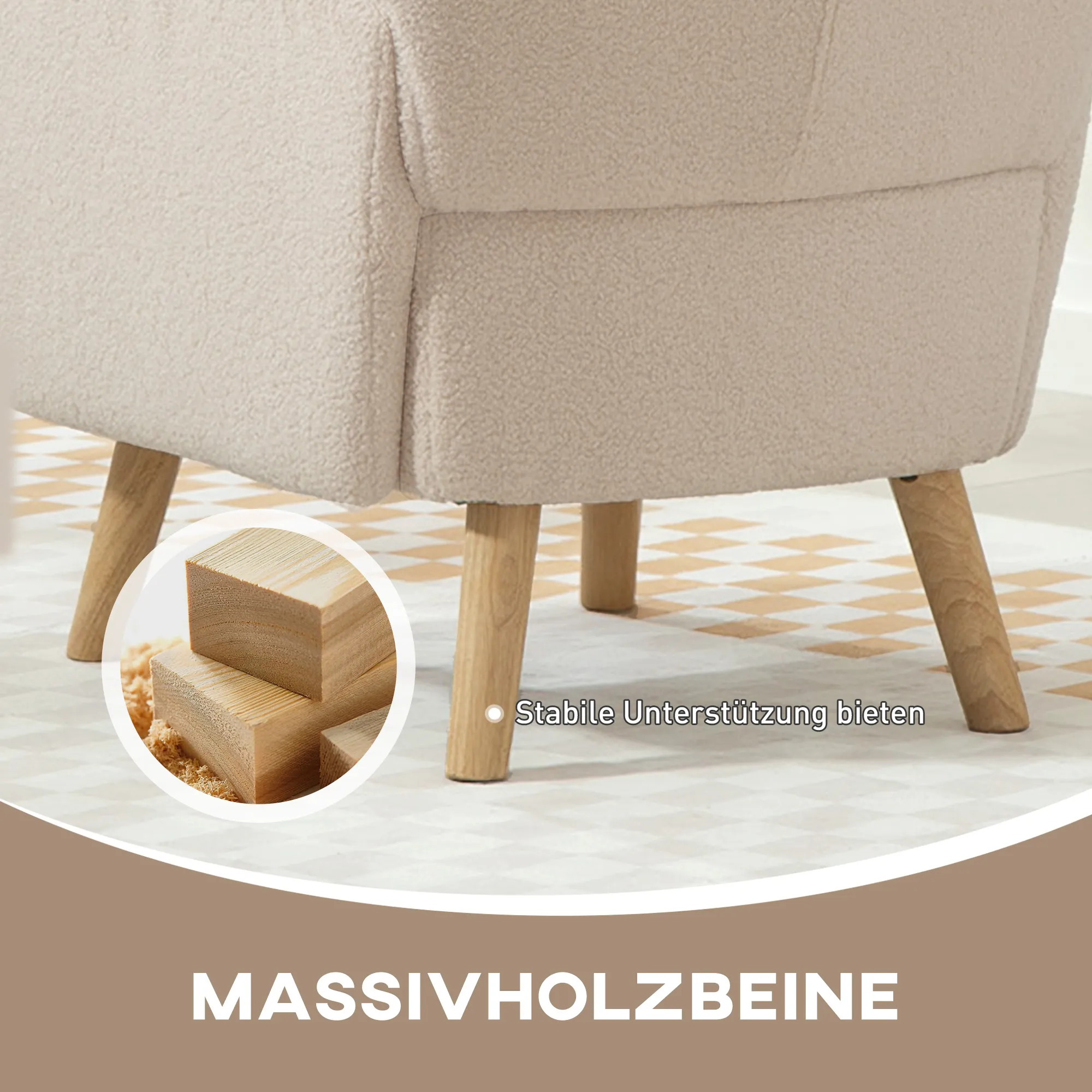 Akzentstuhl, Polstersessel mit Plüschbezug, Schaumstoffkissen, Ohrensessel, Beige